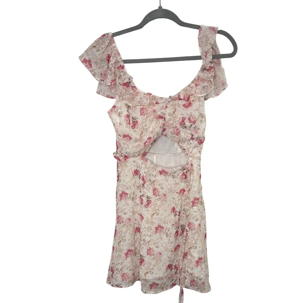 Mika and Gala Floral Cutout Mini Dress Romantic Cottagecore Date Night Size 8 - Picture 2 of 7